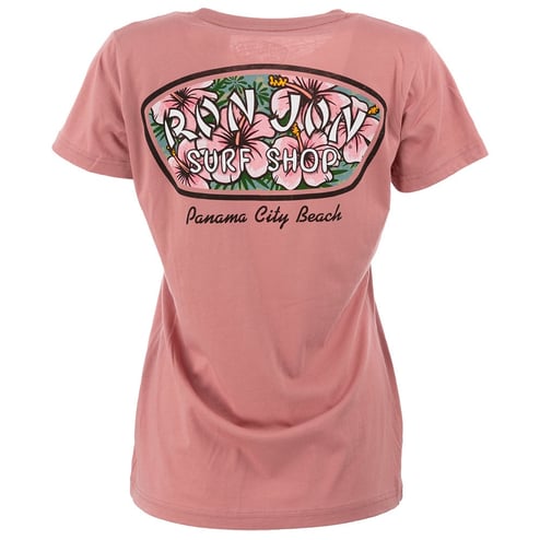Ron Jon Women's Panama City Beach FL Distressed Hibiscus Badge  Tee