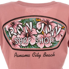 Ron Jon Women's Panama City Beach FL Distressed Hibiscus Badge  Tee