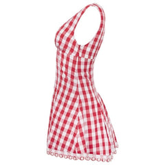 Sofie the Label Women's Red Gingham Lace Mini Dress